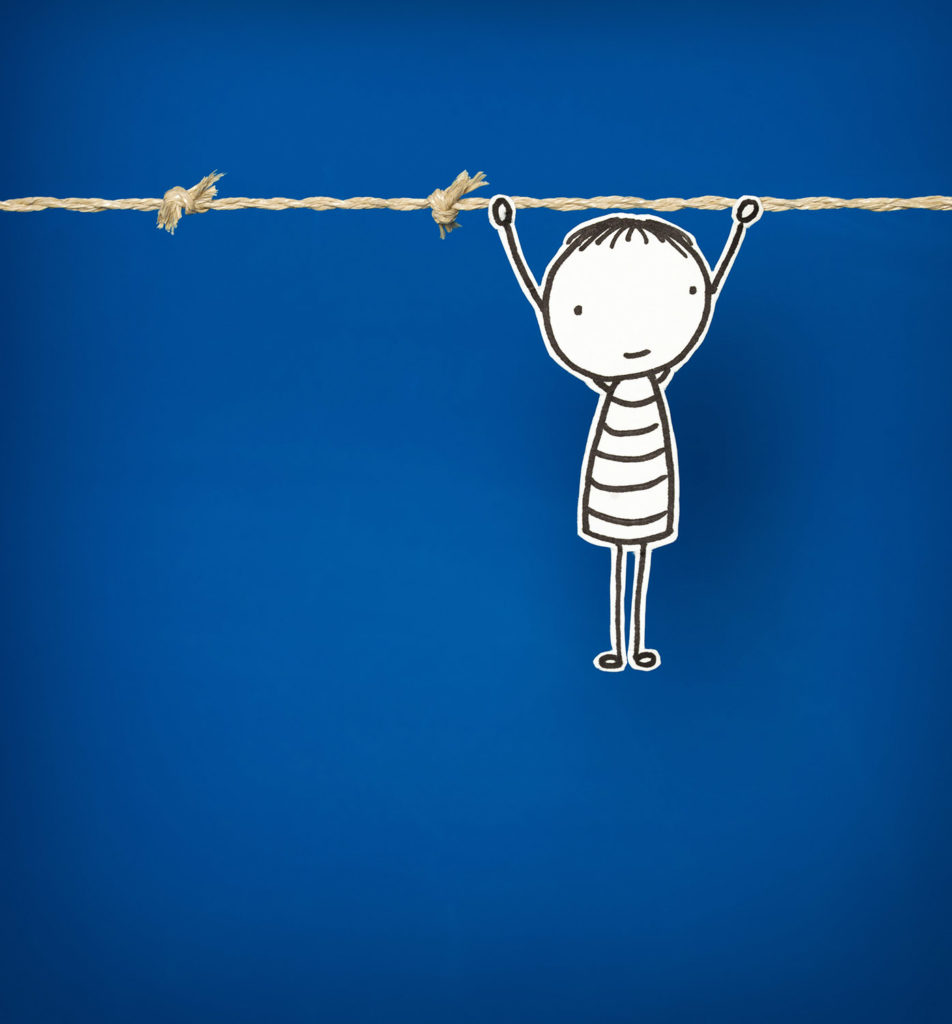 Little hand drawn Man - Hanging on. Perseverance